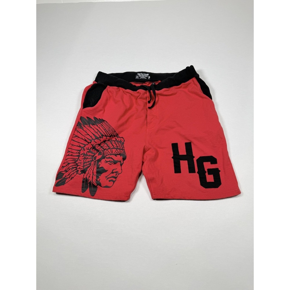 Hustle Gang Shorts Mens XL Red Graphic Sweat Drawstring HG Logo Fleece Casual